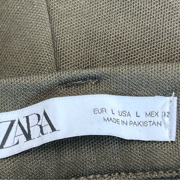 Zara khaki green high waisted slim tapered ankle length pleated pants Sz L - Picture 10 of 13